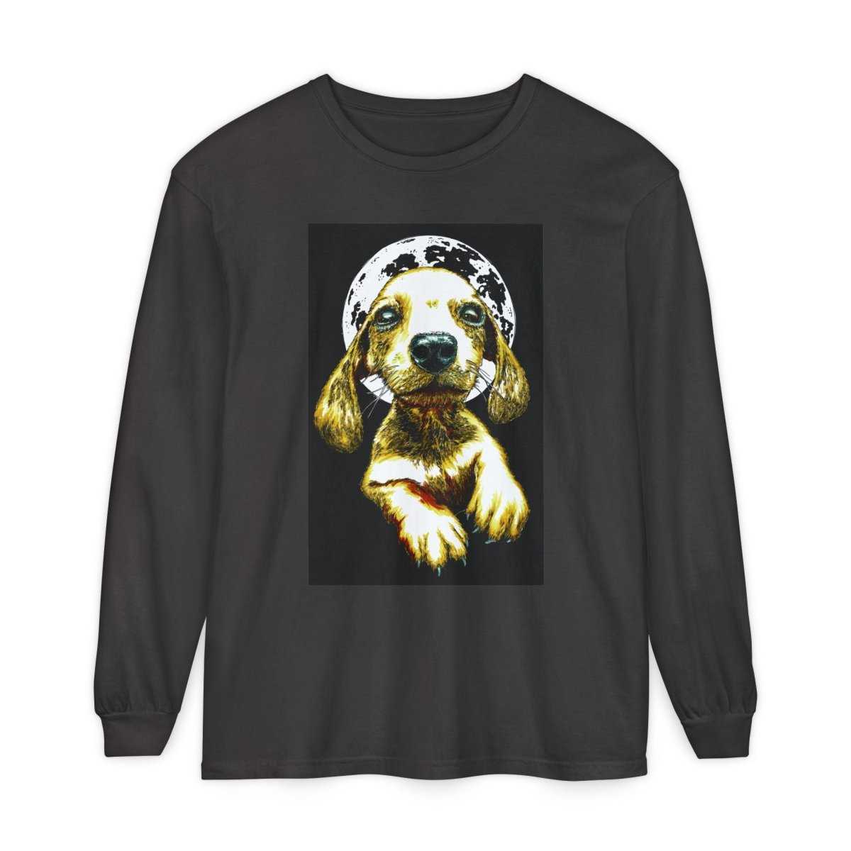 Moonlit Puppy Long Sleeve T-Shirt - Unisex Dog Lover Apparel - Curran Artworks