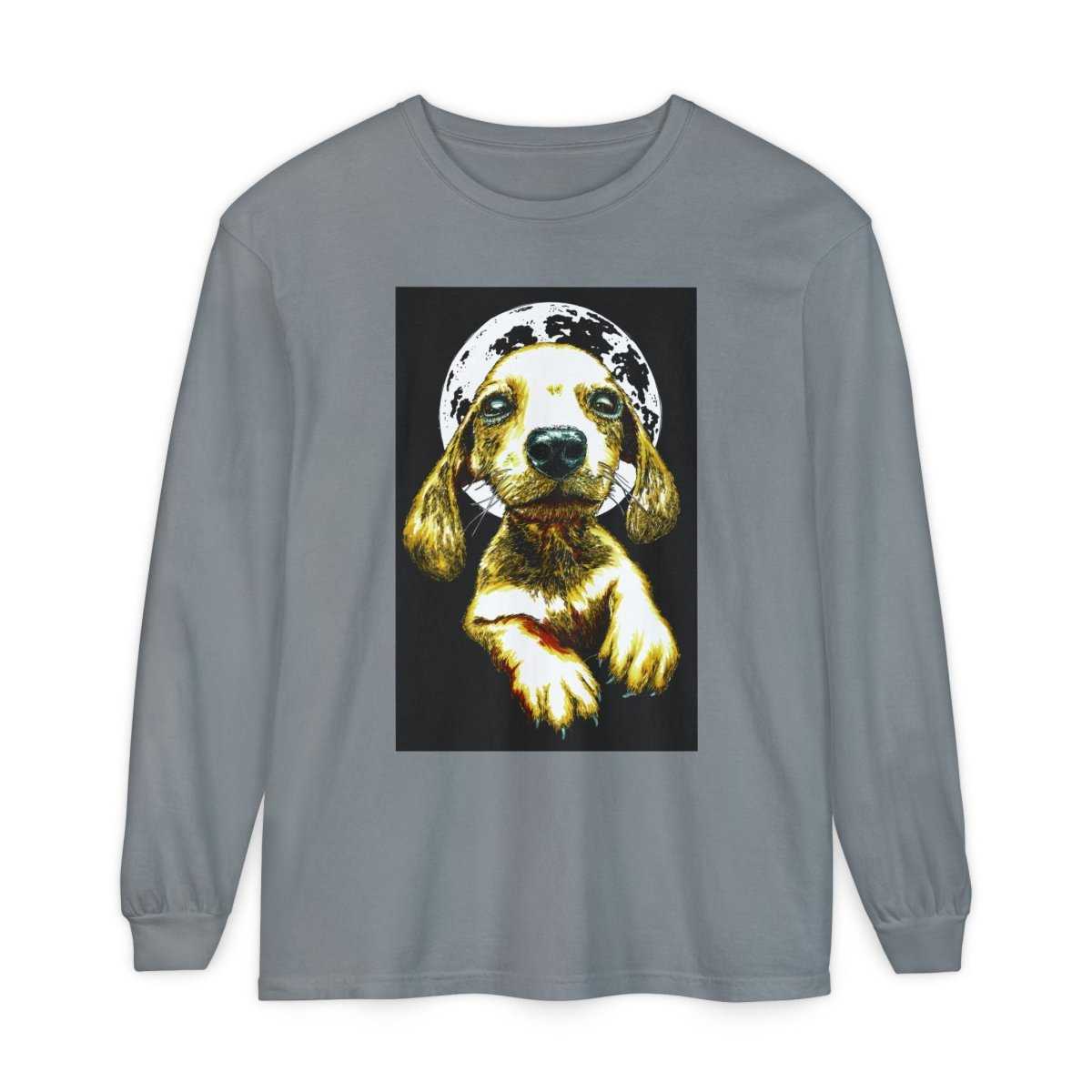 Moonlit Puppy Long Sleeve T-Shirt - Unisex Dog Lover Apparel - Curran Artworks