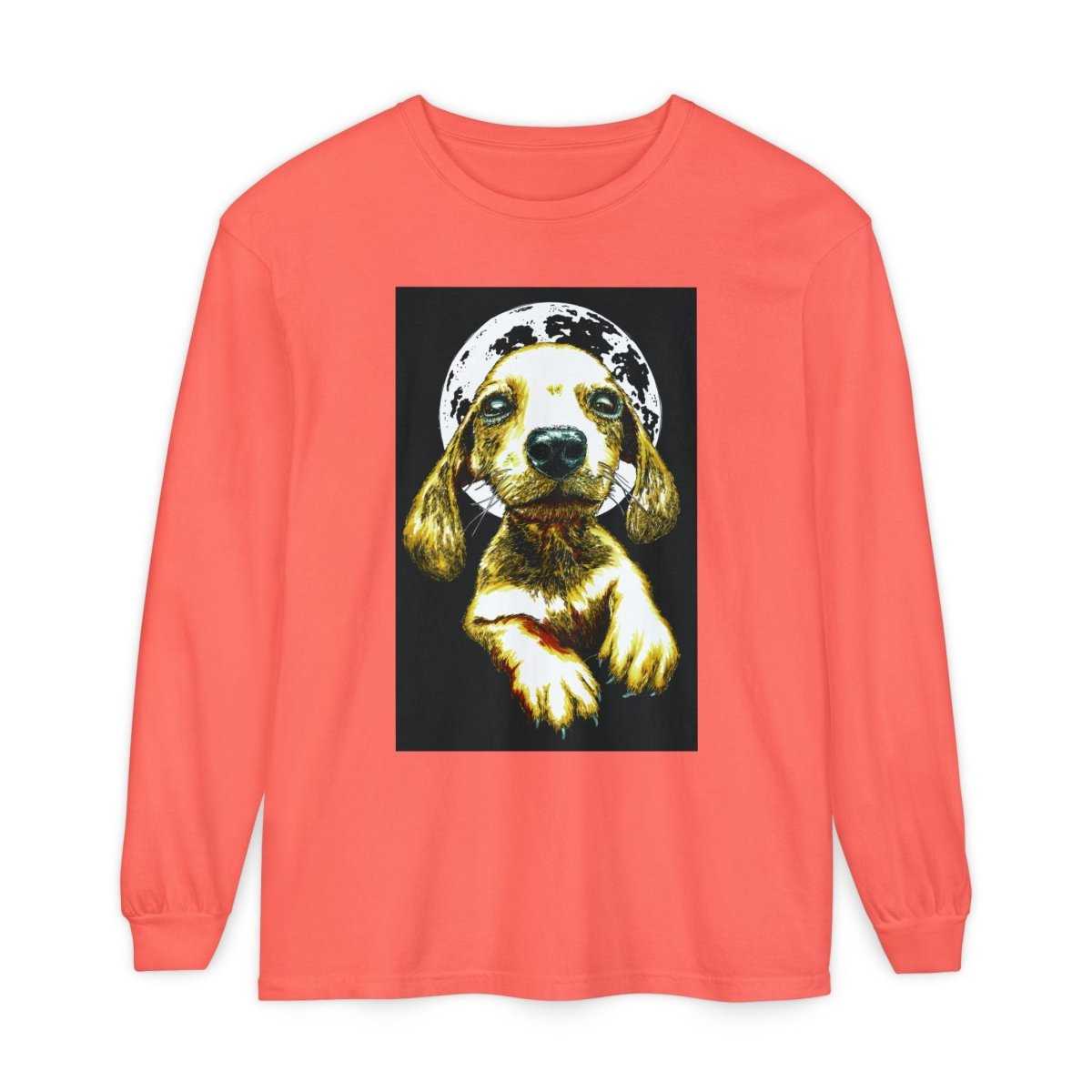 Moonlit Puppy Long Sleeve T-Shirt - Unisex Dog Lover Apparel - Curran Artworks