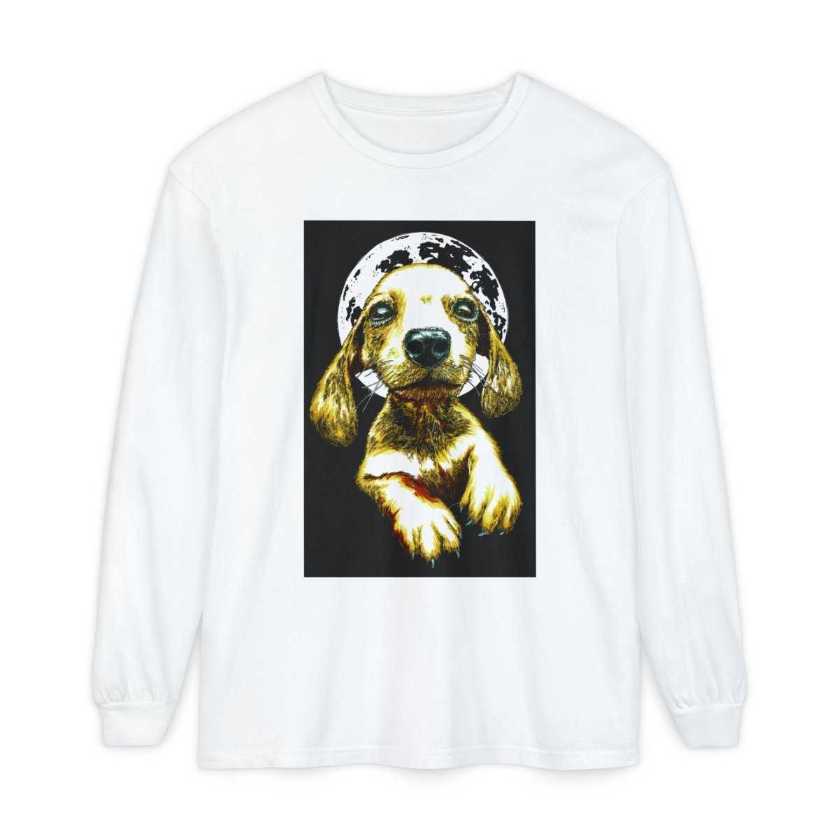 Moonlit Puppy Long Sleeve T-Shirt - Unisex Dog Lover Apparel - Curran Artworks