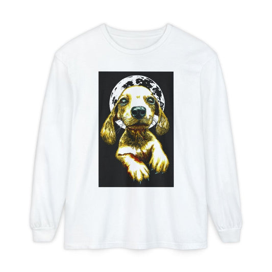 Moonlit Puppy Long Sleeve T-Shirt - Unisex Dog Lover Apparel - Curran Artworks
