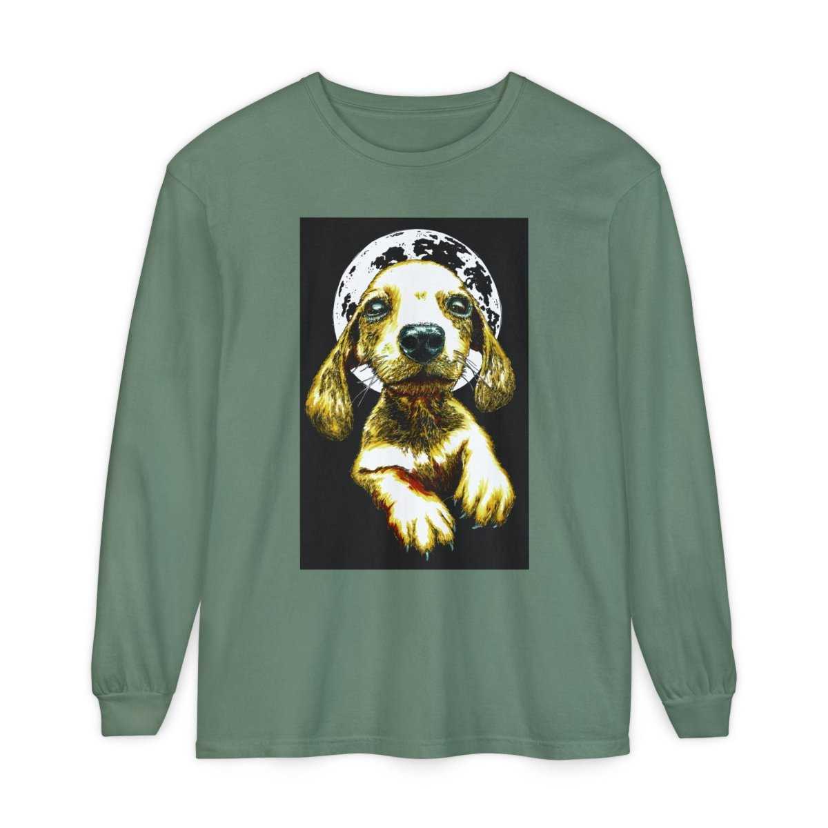Moonlit Puppy Long Sleeve T-Shirt - Unisex Dog Lover Apparel - Curran Artworks