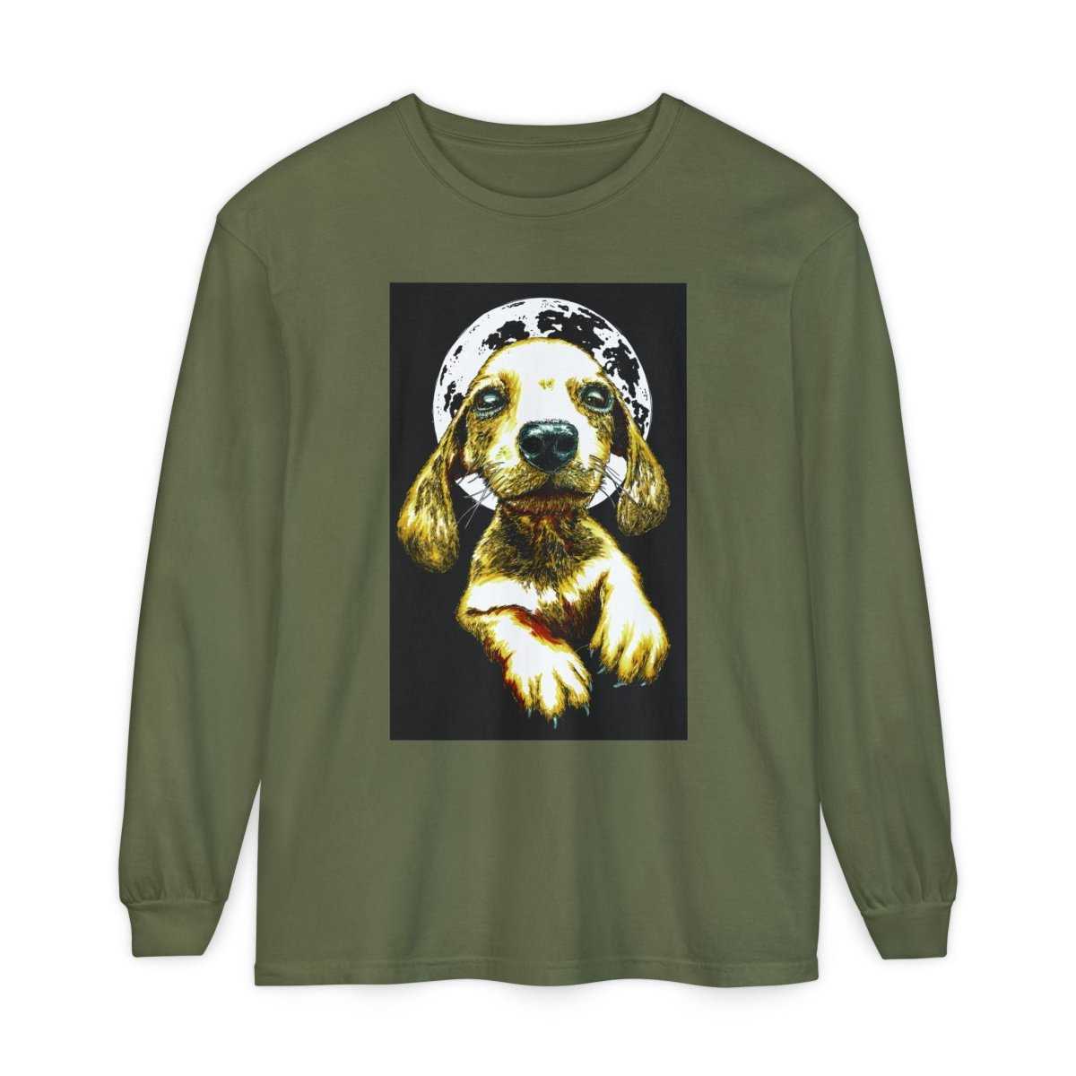 Moonlit Puppy Long Sleeve T-Shirt - Unisex Dog Lover Apparel - Curran Artworks