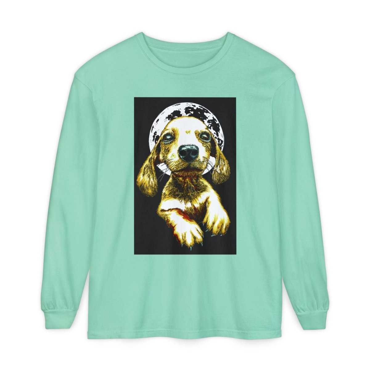 Moonlit Puppy Long Sleeve T-Shirt - Unisex Dog Lover Apparel - Curran Artworks