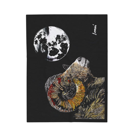 Moonlit Ram Plush Blanket - Cozy Wildlife Decor - Curran Artworks