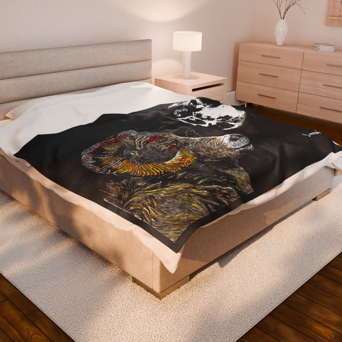 Moonlit Ram Plush Blanket - Cozy Wildlife Decor - Curran Artworks