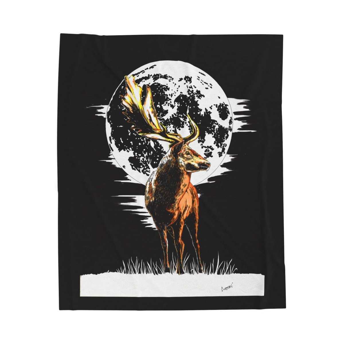Moonlit Stag Velveteen Plush Blanket – Cozy Wildlife Decor - Curran Artworks