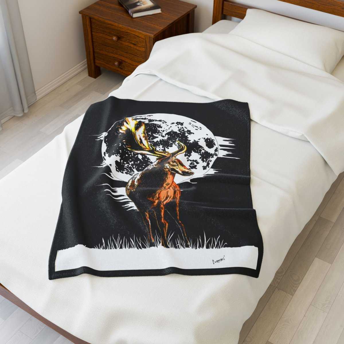 Moonlit Stag Velveteen Plush Blanket – Cozy Wildlife Decor - Curran Artworks