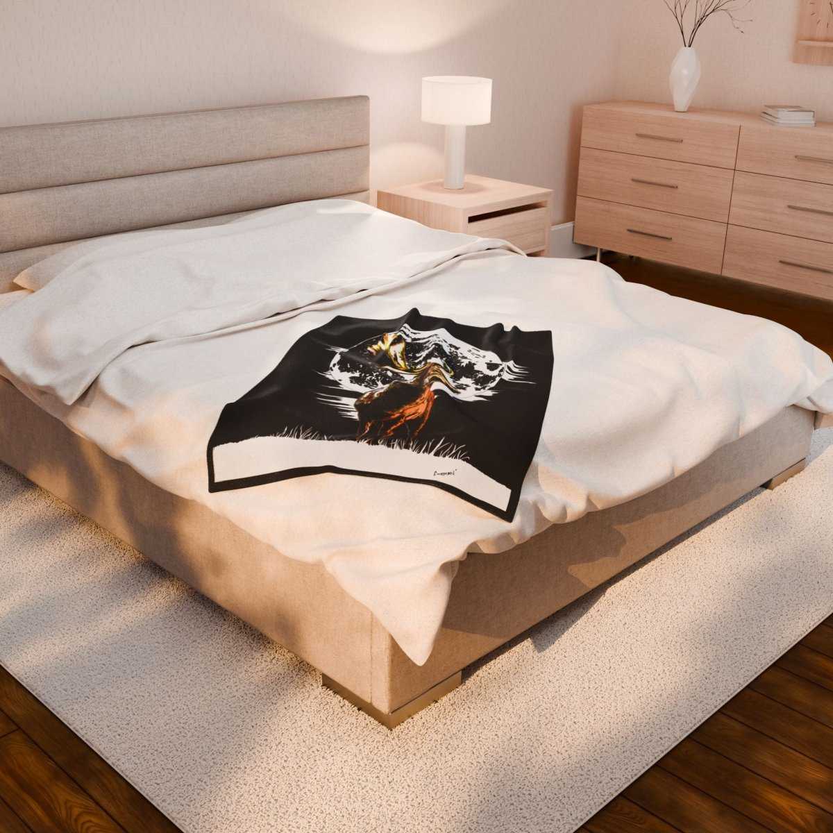 Moonlit Stag Velveteen Plush Blanket – Cozy Wildlife Decor - Curran Artworks