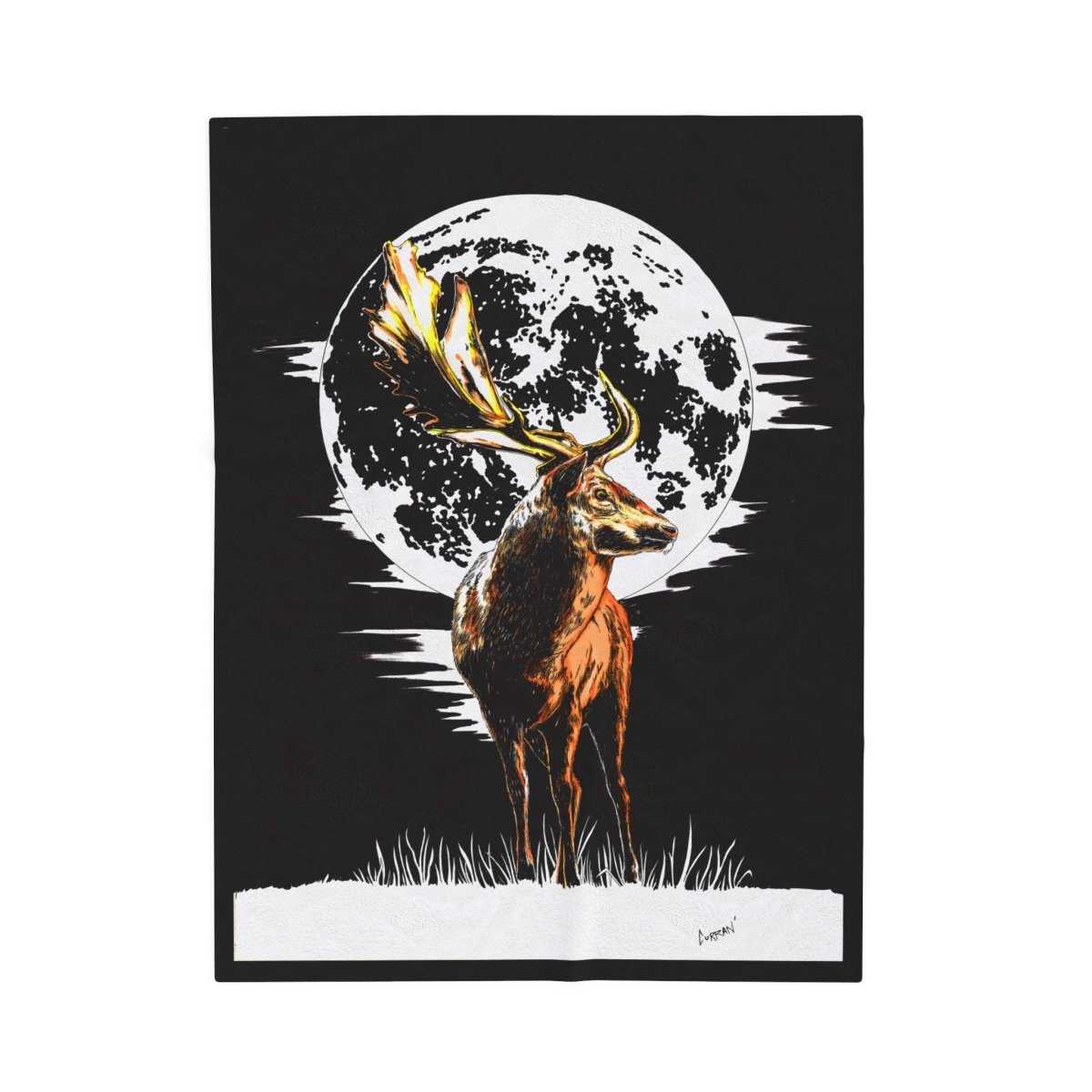 Moonlit Stag Velveteen Plush Blanket – Cozy Wildlife Decor - Curran Artworks