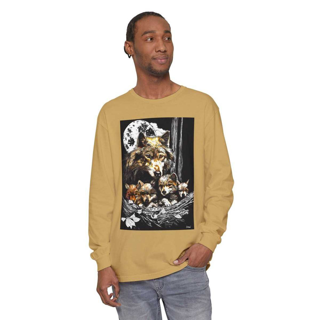 Wolf Family Long Sleeve Tee - Unisex Garment-Dyed T-Shirt