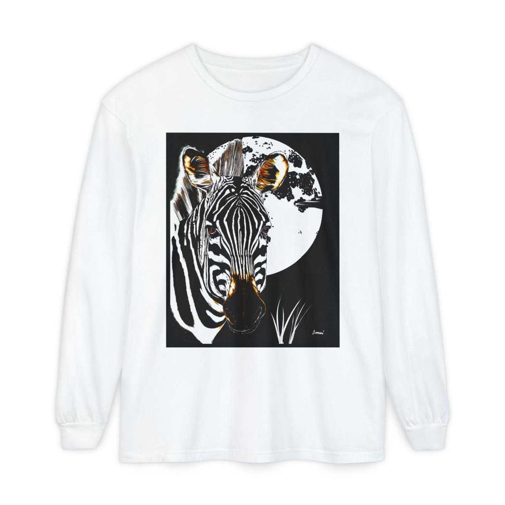 Moonlit Zebra Long Sleeve T-Shirt | Unisex Graphic Tee - Curran Artworks