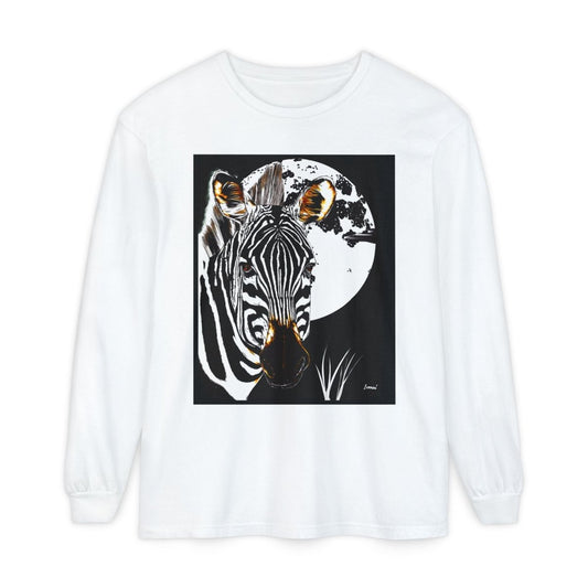 Moonlit Zebra Long Sleeve T-Shirt | Unisex Graphic Tee - Curran Artworks
