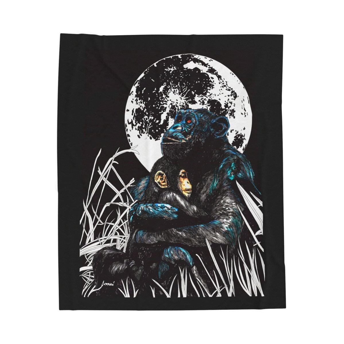 Mother & Baby Monkey Design Cozy Velveteen Plush Blanket - Curran Artworks