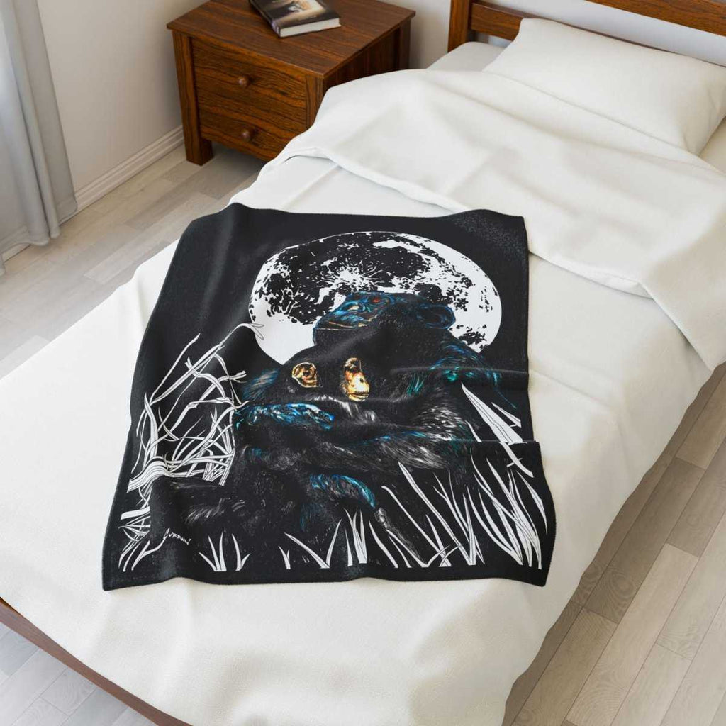 Mother and Baby Monkey Design Cozy Velveteen Plush Blanket