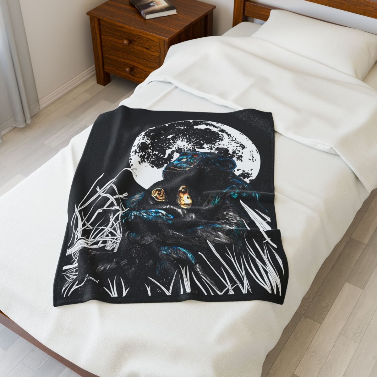 Mother & Baby Monkey Design Cozy Velveteen Plush Blanket - Curran Artworks