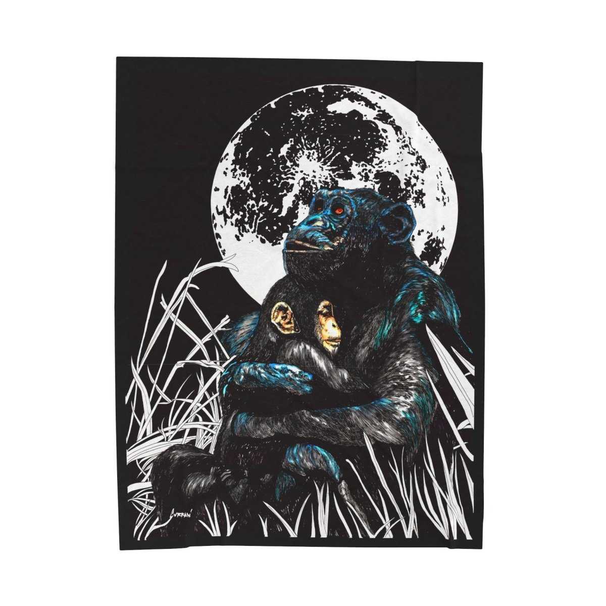 Mother and Baby Monkey Design Cozy Velveteen Plush Blanket