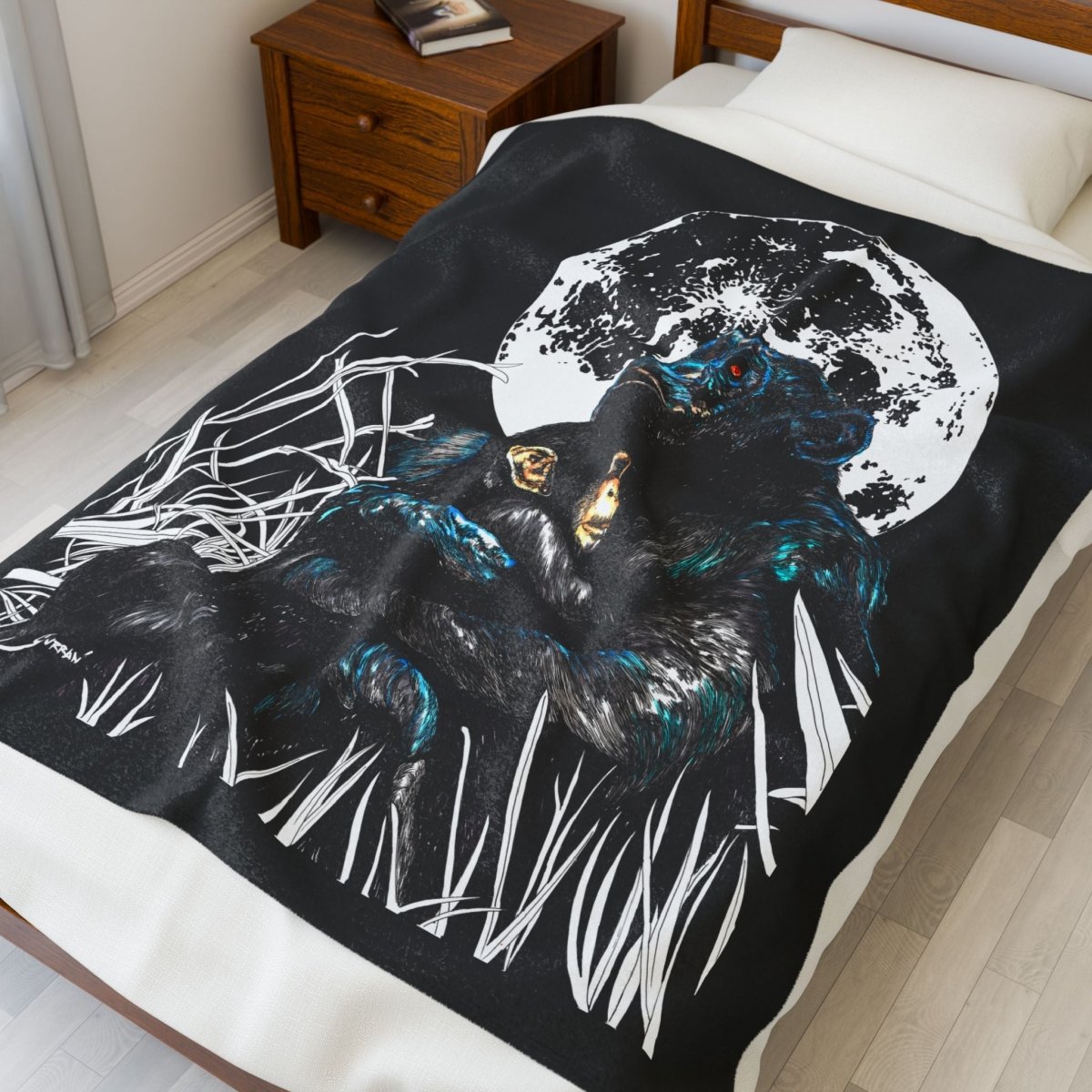 Mother & Baby Monkey Design Cozy Velveteen Plush Blanket - Curran Artworks
