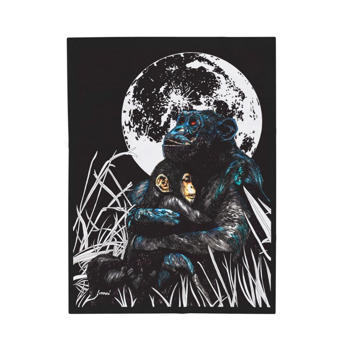 Mother & Baby Monkey Design Cozy Velveteen Plush Blanket - Curran Artworks