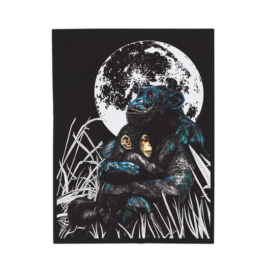 Mother & Baby Monkey Design Cozy Velveteen Plush Blanket - Curran Artworks