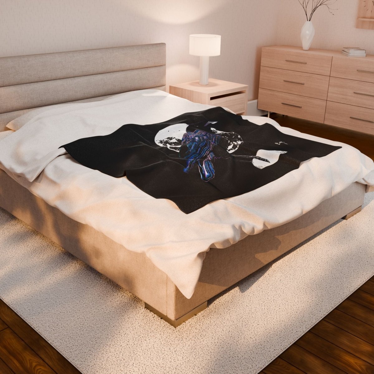 Mystical Crow Velveteen Plush Blanket - Cozy Decor for Dark Academia Lovers - Curran Artworks