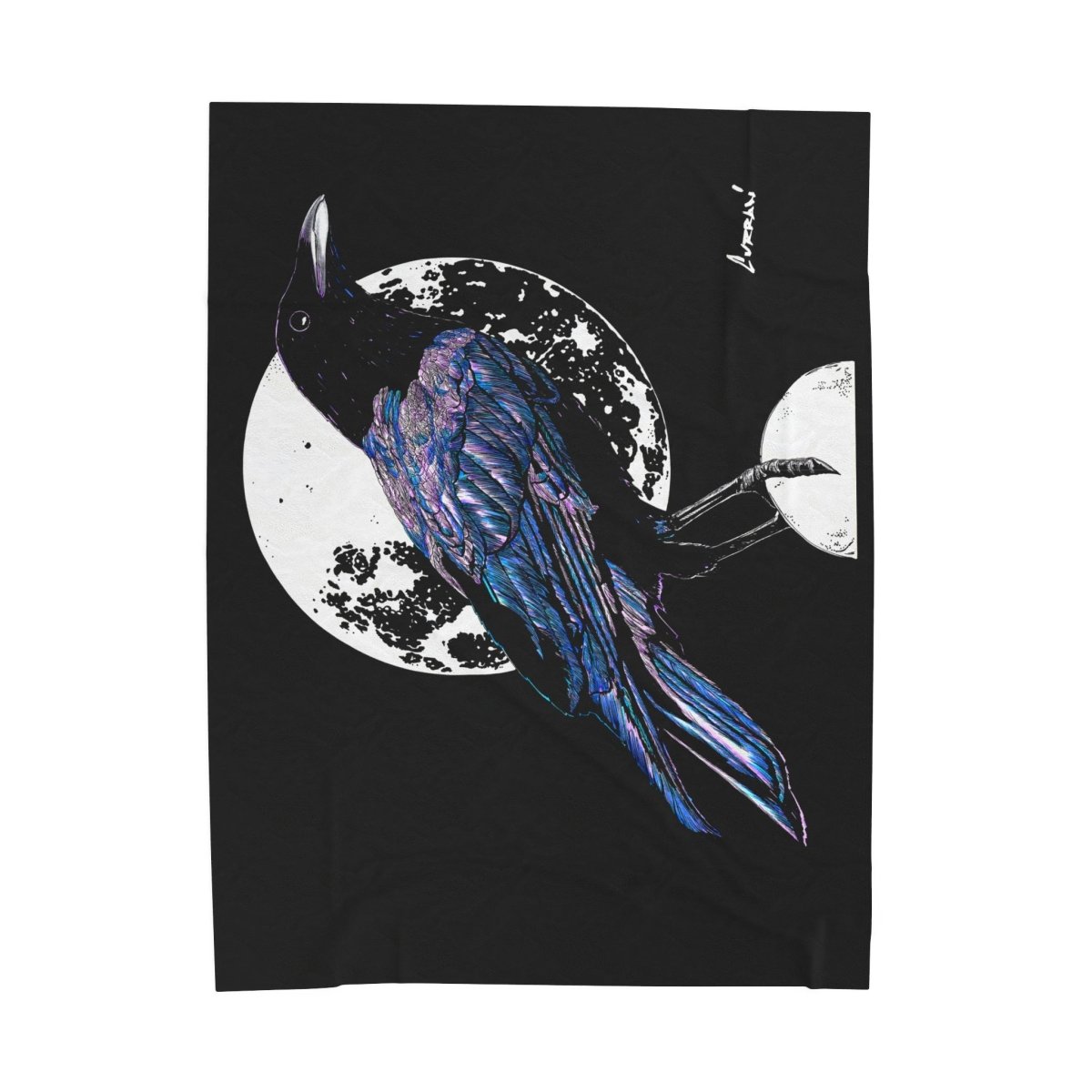 Mystical Crow Velveteen Plush Blanket - Cozy Decor for Dark Academia Lovers - Curran Artworks