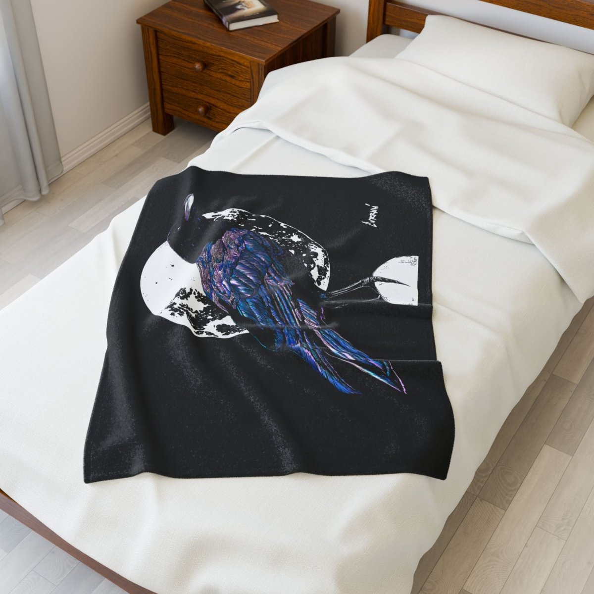 Mystical Crow Velveteen Plush Blanket - Cozy Decor for Dark Academia Lovers - Curran Artworks