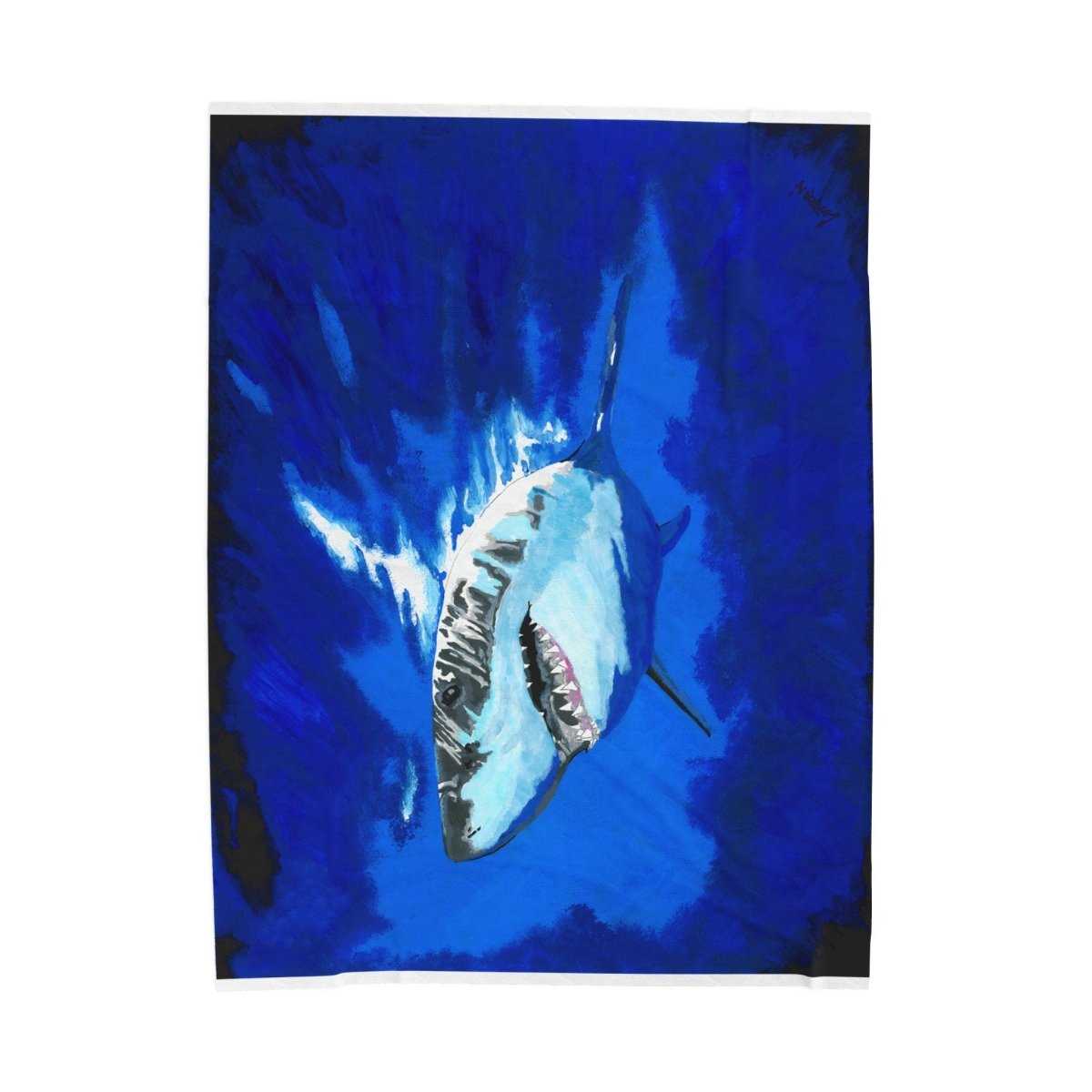 Ocean Blue Shark Velveteen Plush Blanket - Curran Artworks
