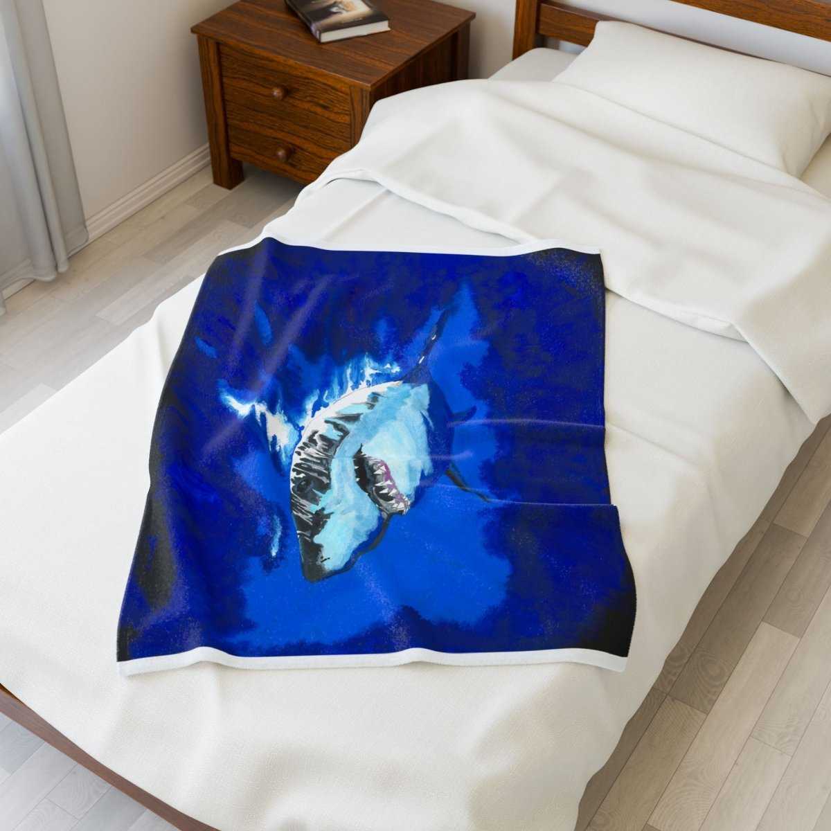 Ocean Blue Shark Velveteen Plush Blanket - Curran Artworks