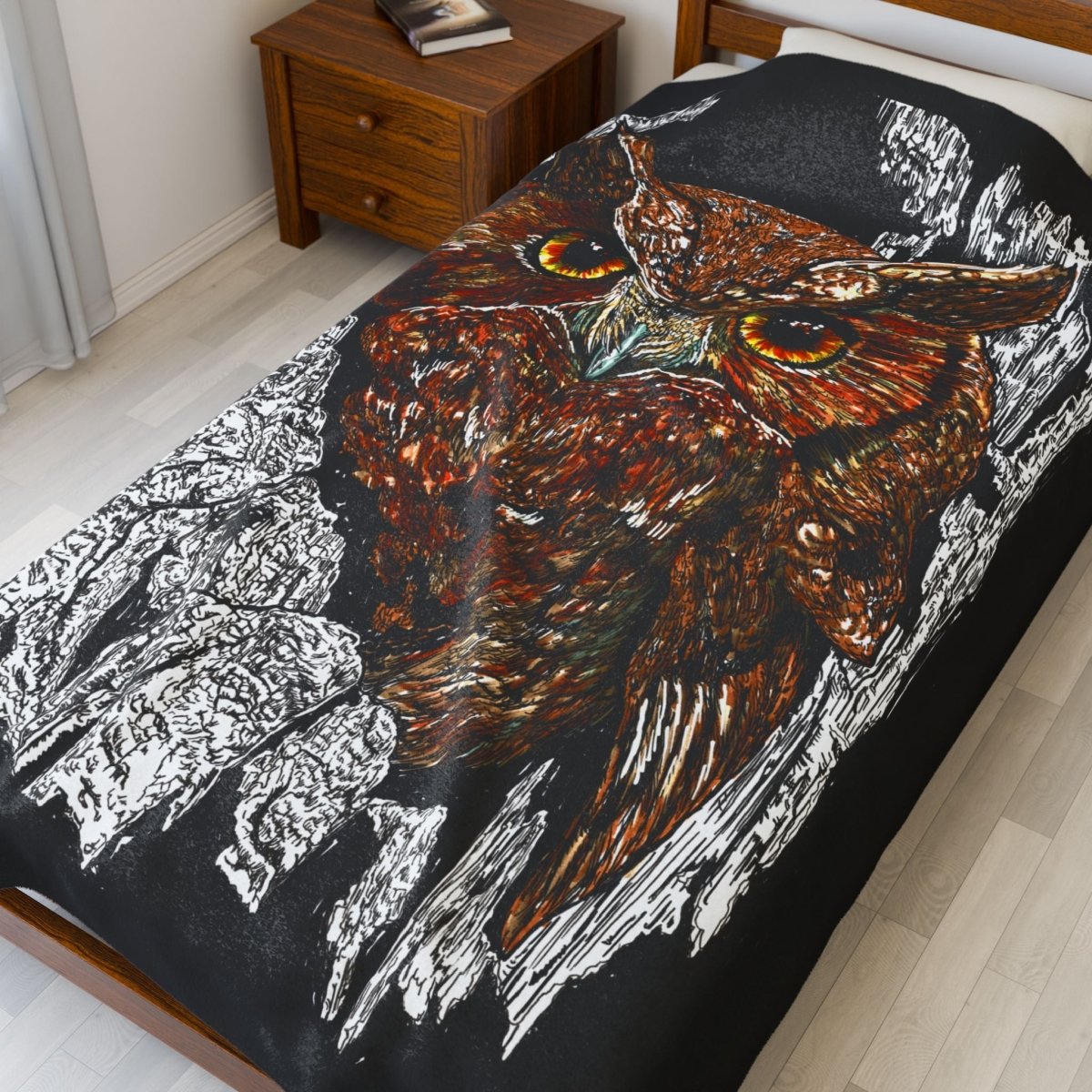 Owl Design Velveteen Plush Blanket - Cozy Nature - Inspired Home Decor - Curran Artworks