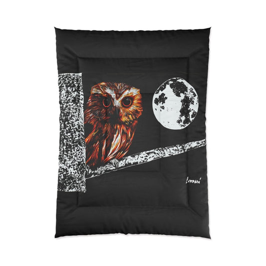 Owl Moon Comforter | Cozy Black and White Bedding for Nature Lovers - Curran Artworks