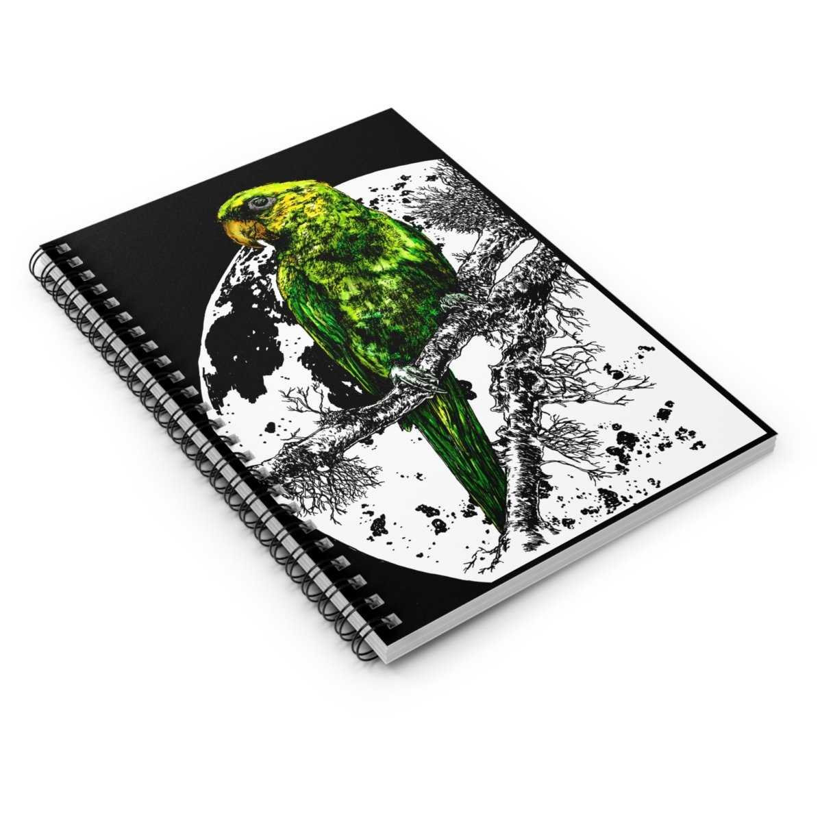 Parrot in the Moonlight Spiral Notebook – Ruled Line, Original Hand - Drawn Art - Curran Artworks