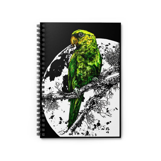 Parrot in the Moonlight Spiral Notebook – Ruled Line, Original Hand - Drawn Art - Curran Artworks