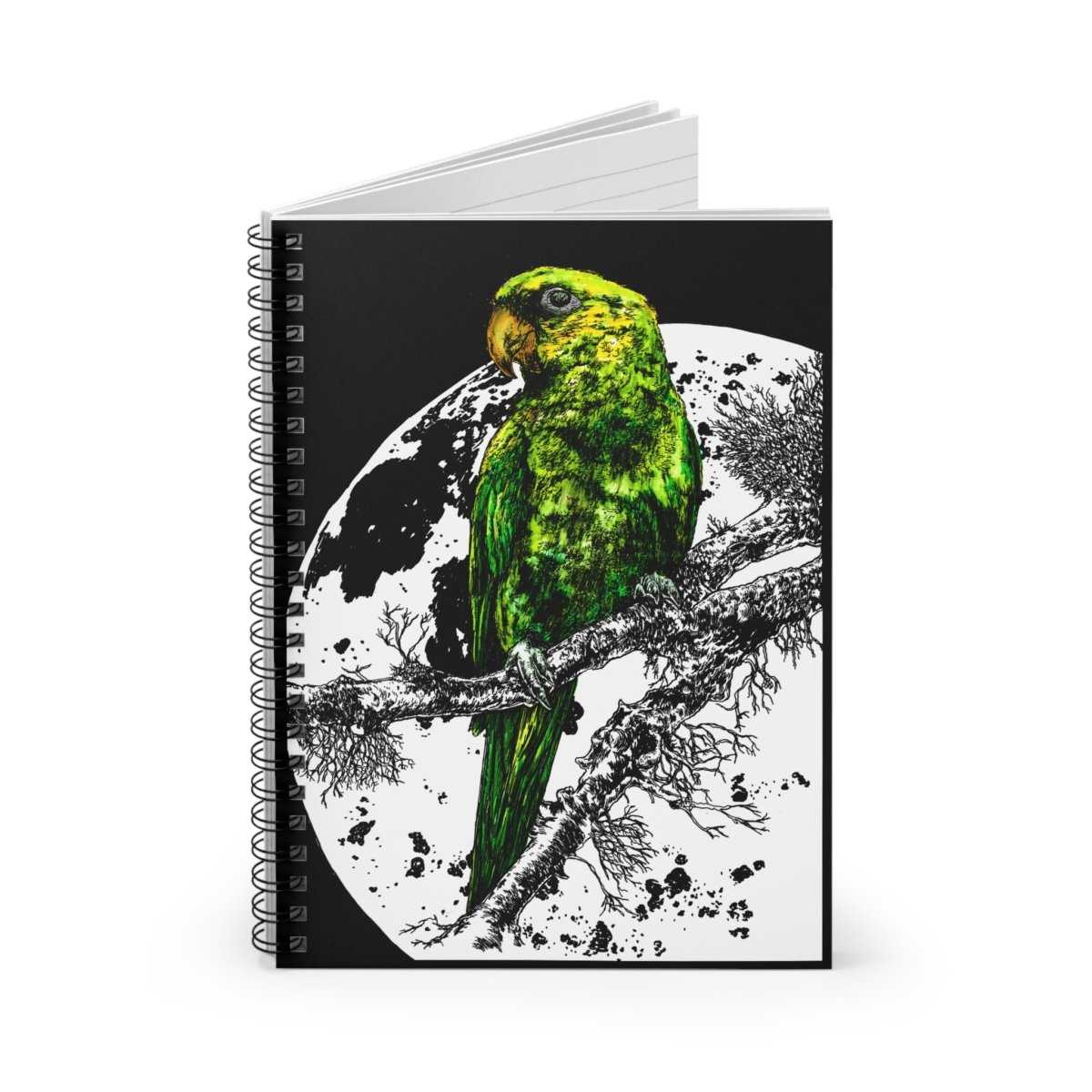 Parrot in the Moonlight Spiral Notebook – Ruled Line, Original Hand - Drawn Art - Curran Artworks