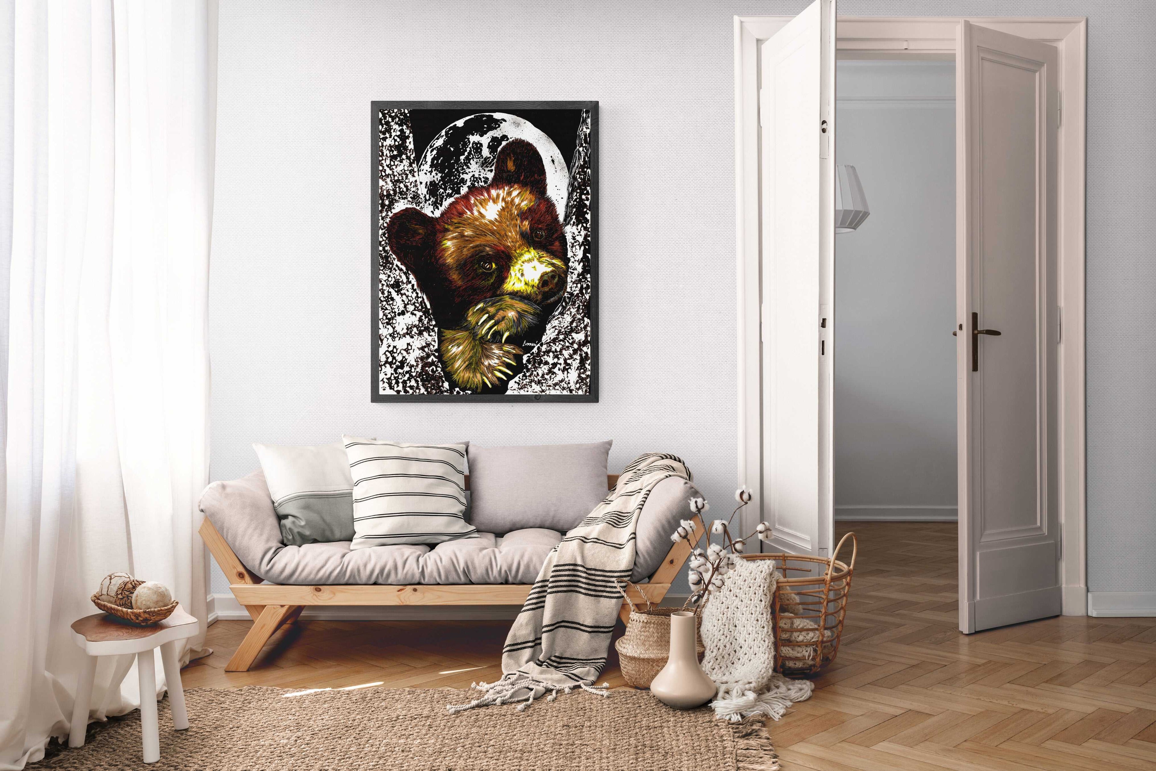 Brown Bear Cub Original hand drawn Wall Art Poster