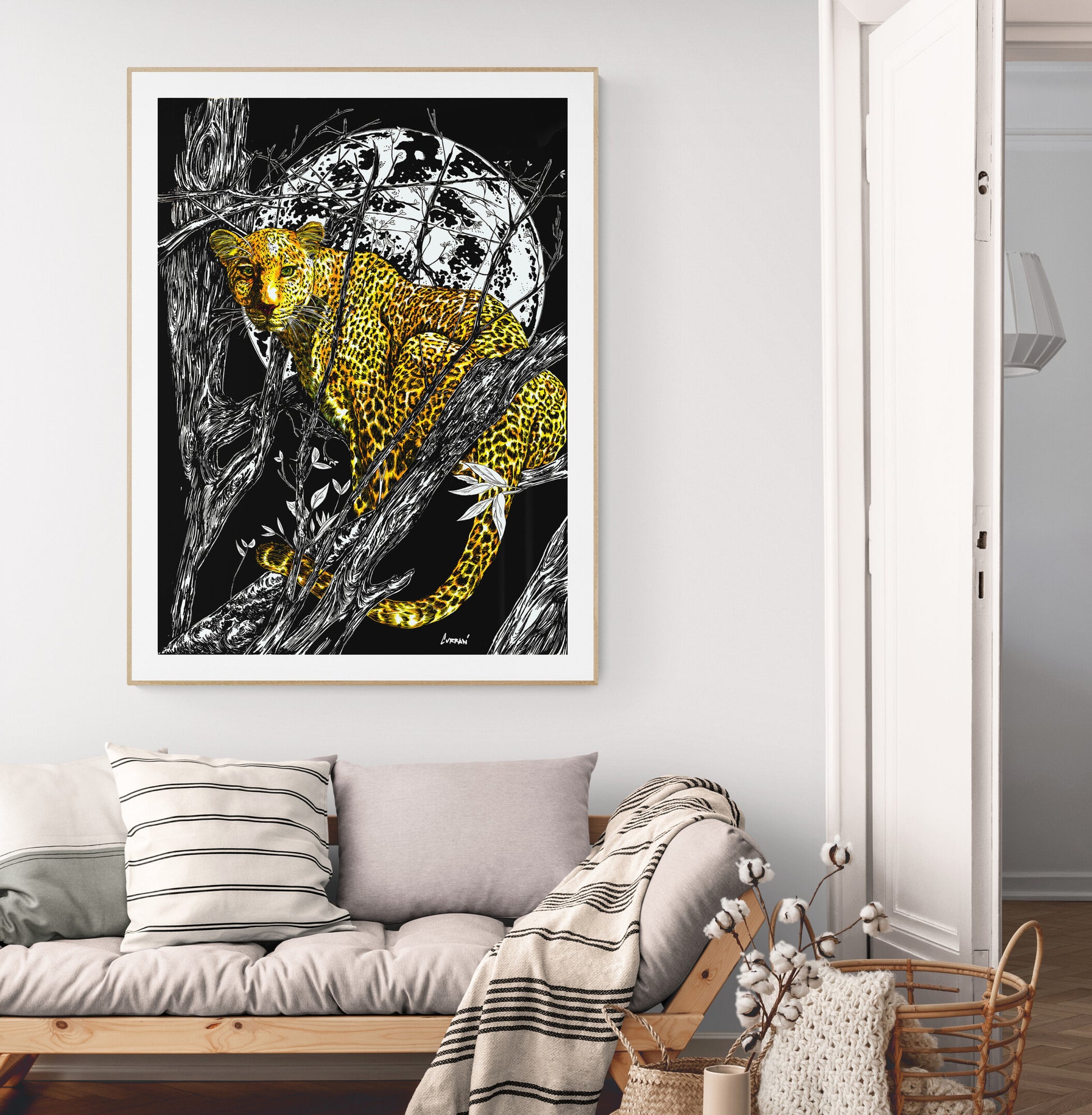 Cheetah 1 Wall Art Poster, Hand Drawn Art by Kris Curran