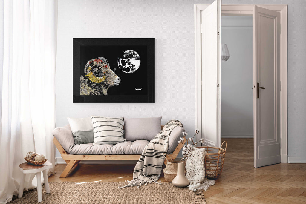 Mountain Ram Original Hand Drawn Wall Art Poster