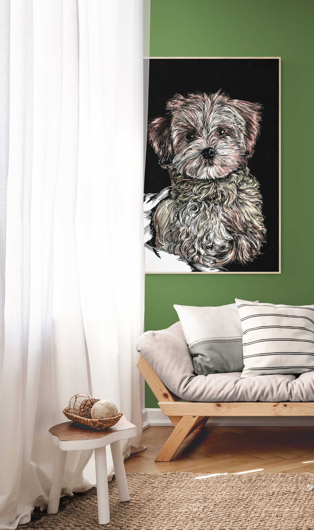 Puppy 2 Wall Art Poster Print, featuring the Original Art, hand drawn by Canadian Artist and Owner Kris Curran here at Curran Artworks.