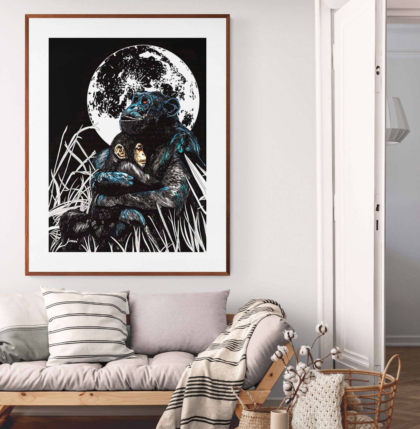 Gorilla and Child Original Hand Drawn Wall Art Poster