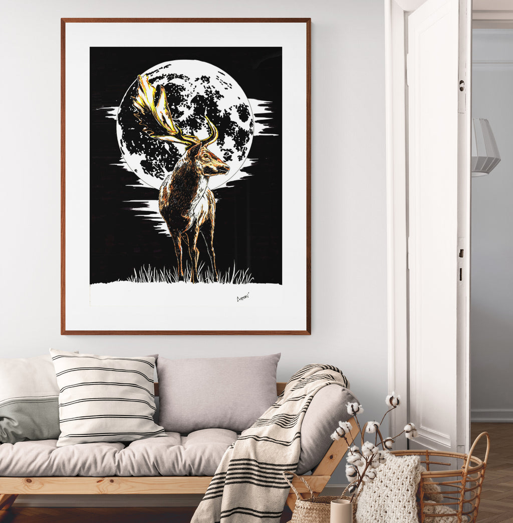 Deer Original Hand Drawn Wall Art Animal Poster