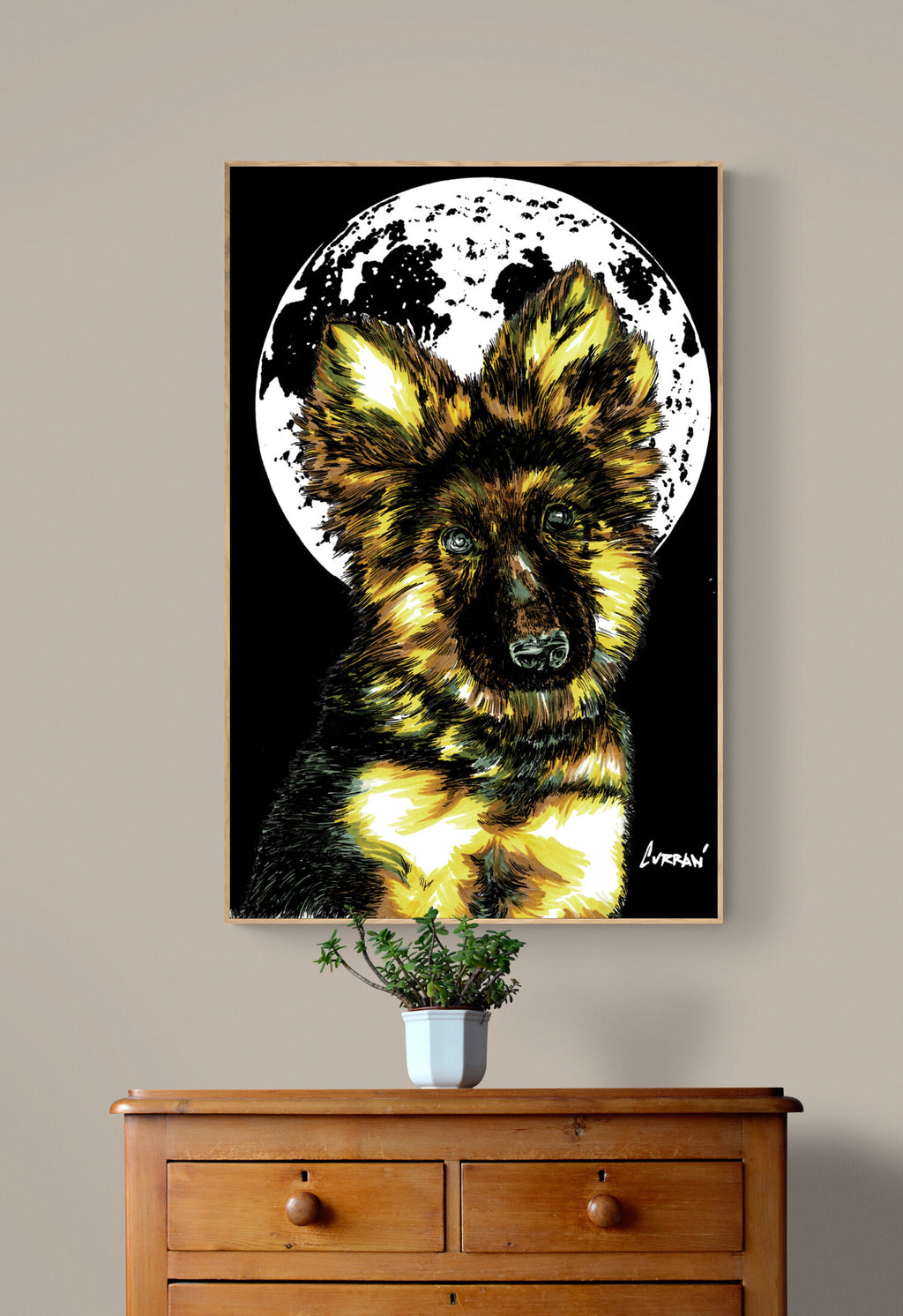 German Sheppard Puppy Hand Drawn Wall Art Poster