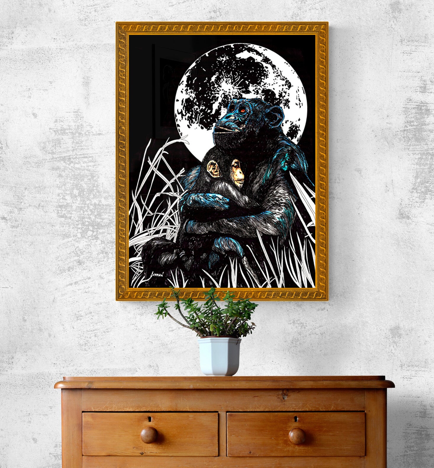 Gorilla and Child Original Hand Drawn Wall Art Poster