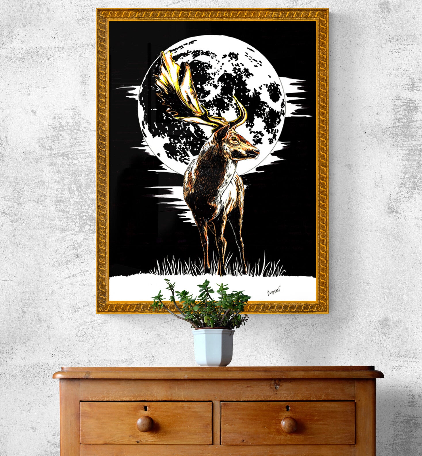 Deer Original Hand Drawn Wall Art Animal Poster