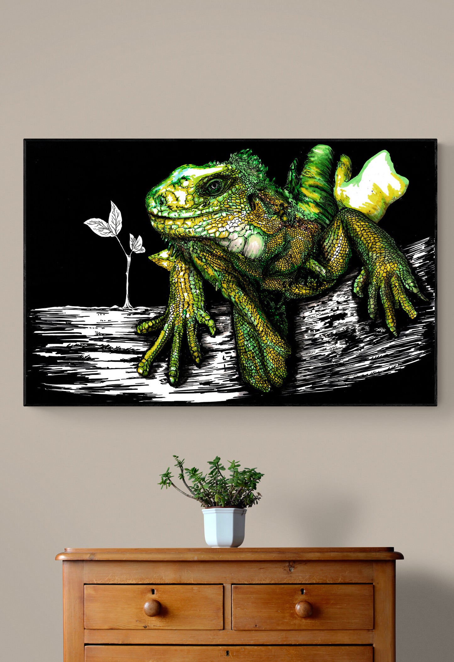 Iguana Original Hand Drawn Wall Art Poster
