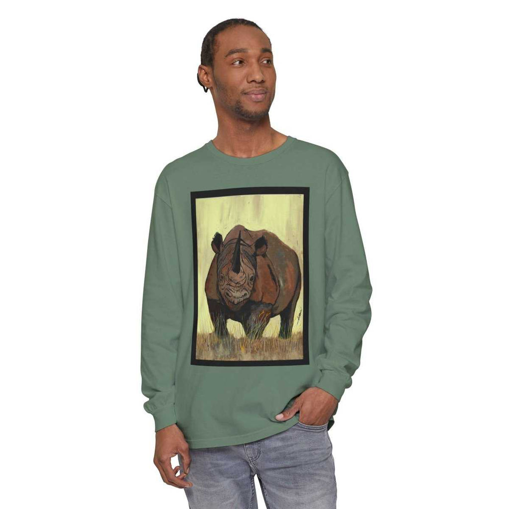 Rhino Art Long Sleeve T-Shirt - Unisex Garment-Dyed Tee