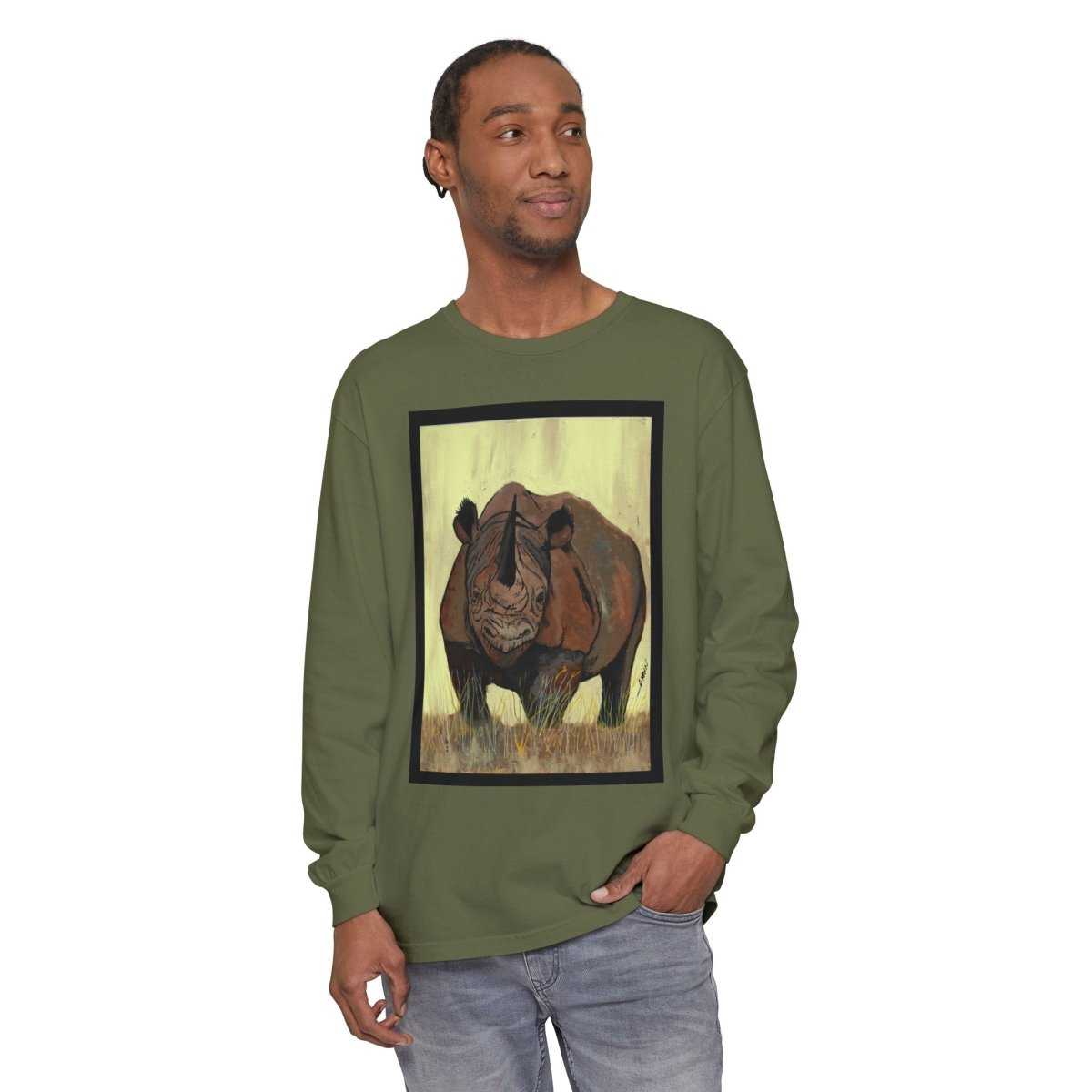 Rhino Art Long Sleeve T-Shirt - Unisex Garment-Dyed Tee