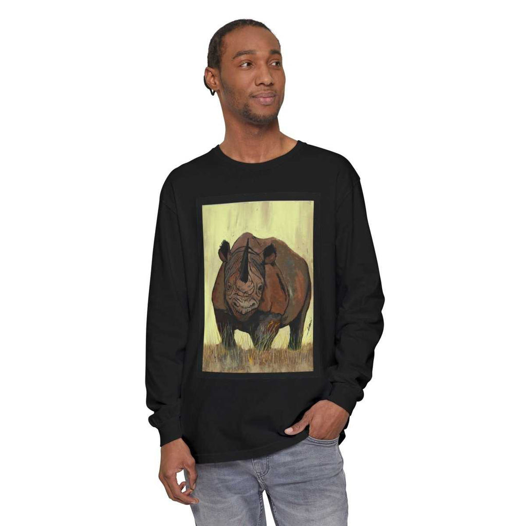Rhino Art Long Sleeve T-Shirt - Unisex Garment-Dyed Tee