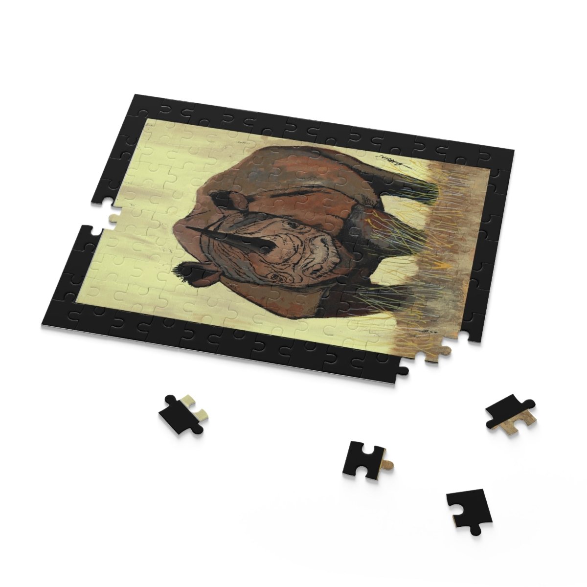 Rhino Art Puzzle - 120, 252, 500 - Piece Wildlife Jigsaw for Nature Lovers - Curran Artworks