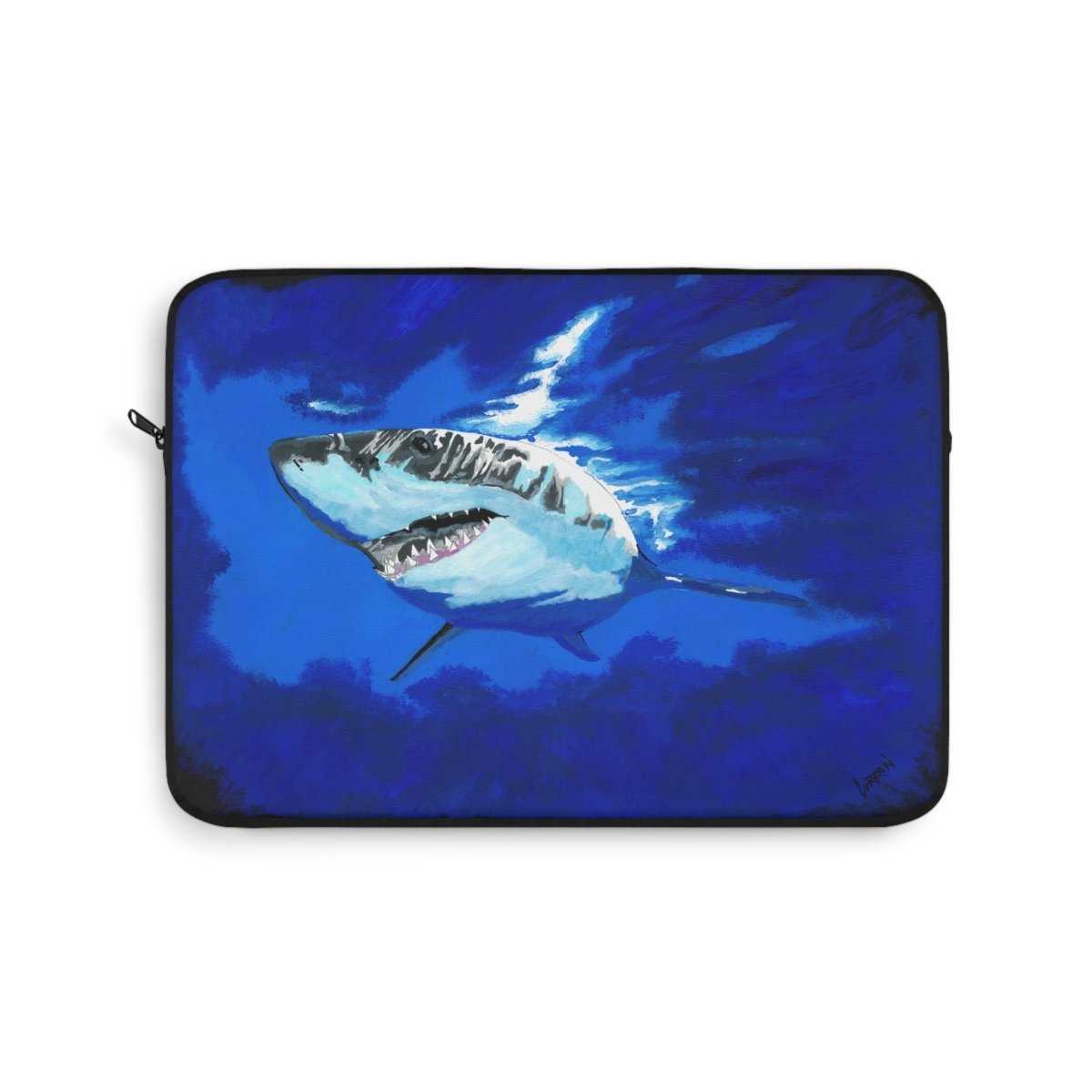 Shark Hand Painted Art Laptop Sleeve - Ocean Vibes Tech Accessory - Curran Artworks