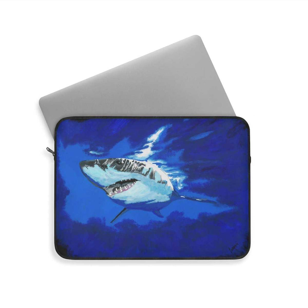 Shark Hand Painted Art Laptop Sleeve - Ocean Vibes Tech Accessory - Curran Artworks